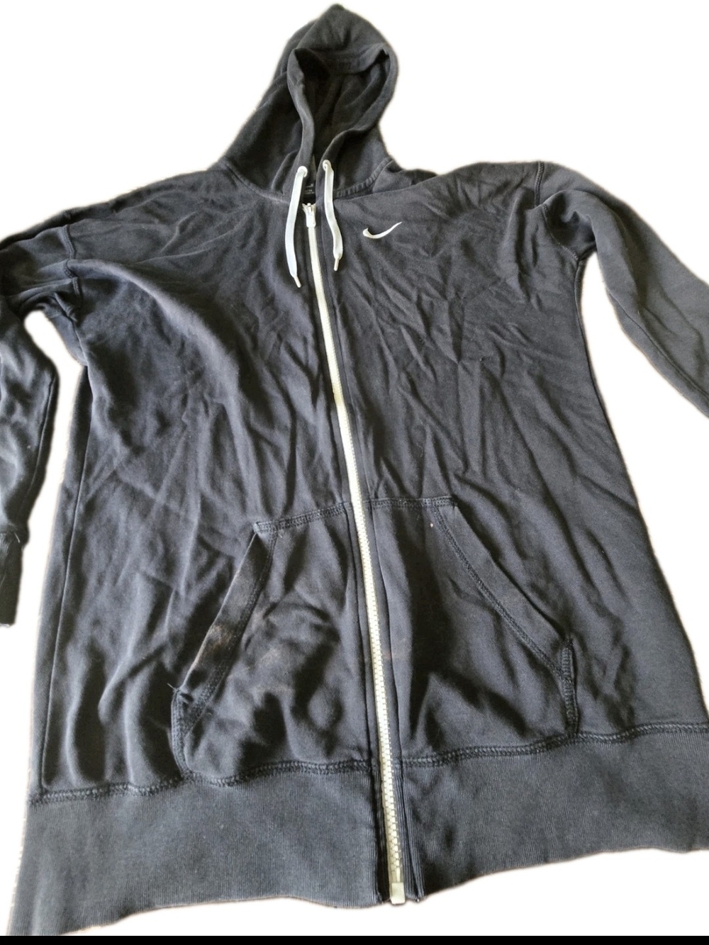 Nike Full Zip Hoodie Men's Medium Black White Swoosh Fleece Lined Sweatshirt